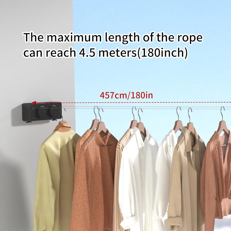 JOOM Retractable Clothesline Indoor Outdoor Clothes Line - Heavy Duty Clothes Drying Laundry Line - Wall Mounted Drying Rack - Air Dry Clothing Lock to Prevent Sagging (Two line,Black) - Image 4